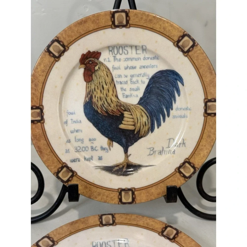 1855 Limoges Godinger Rooster‎ Salad Plates Set of 2 Different Rooster Farmhouse